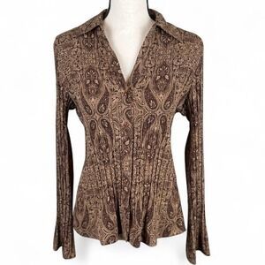 APT. 9 Brown Paisley Button Front Top